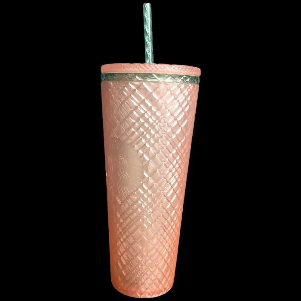 STARBUCKS Pearl Peach Jeweled Diamond Venti Cold Cup Tumbler 24 oz